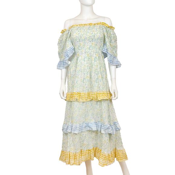 NWT AURA "See The Sights" Sage Floral Print Tiered Maxi Dress (Multi | Size XS) - Picture 3 of 12